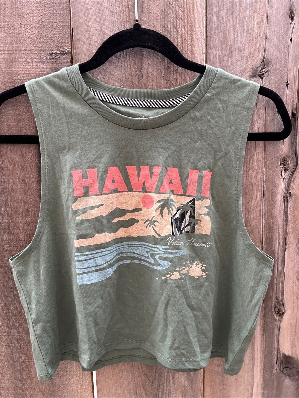 Volcom Palmy Storm Crop Muscle Tank Tee in Green size small